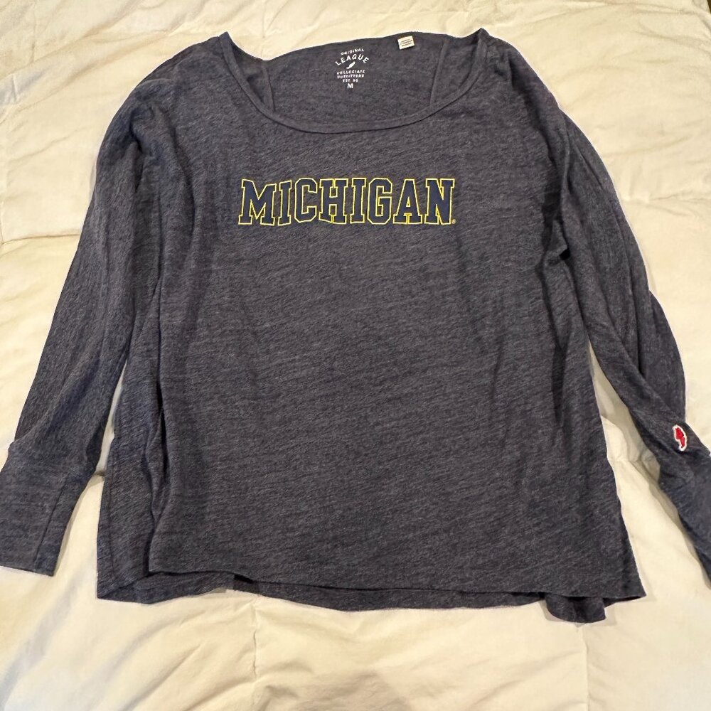 University of Michigan Women's Long Sleeve Shirt League Brand Blue, Size Medium